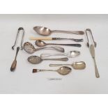 Quantity of EPNS table flatware, various patterns, thread bordered and a quantity of yellow-