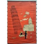 Vintage Italian picture tea towel, humorous scene of Pisa, copyright R Peynet.C.Perfetto, on hanger