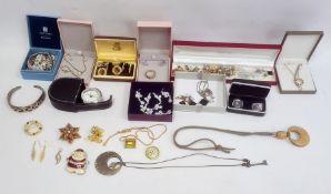 Quantity of costume jewellery including a diamante bracelet, assorted stud earrings, necklaces,
