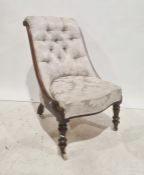 Victorian rosewood framed salon chair, button back upholstery, serpentine fronted seat, turned