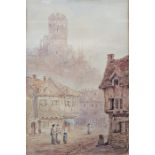 William Henry Harriott (fl 1811-1846) Watercolour drawing Continental town scene with figures in