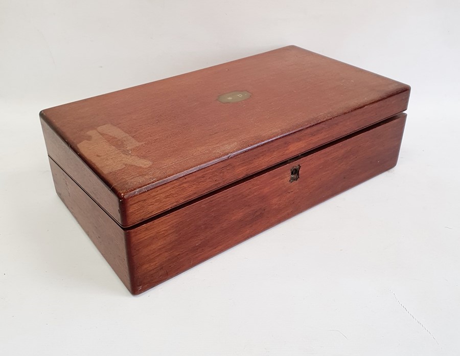 Mahogany writing slope, a banded mahogany box and a leather-bound green velvet lined jewel box (3)