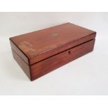Mahogany writing slope, a banded mahogany box and a leather-bound green velvet lined jewel box (3)