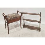 Piano stool with needlework upholstered seat and a two-tier wall hanging shelving unit (2)