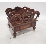 Victorian mahogany three-section Canterbury with carved and pierced dividers above the single