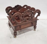 Victorian mahogany three-section Canterbury with carved and pierced dividers above the single