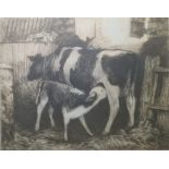 Gillian Stroudley  Pair etching and aquatints "In the Cowshed" and "Looking West" (2)