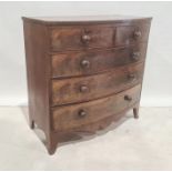 19th century mahogany bowfront chest of two short over three long drawers, splayed bracket feet,