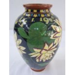 Foley "Intarsio" baluster-shaped vase, marked 'July 1st 1900', decorated with water lilies on a blue