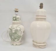 Two pottery lamps, 20th century, in the shape of octagonal baluster vases with domed covers, one