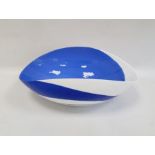 Probably Murano white and blue contemporary glass fruit bowl, oval, 39cm wide