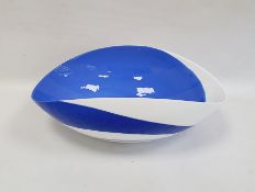 Probably Murano white and blue contemporary glass fruit bowl, oval, 39cm wide