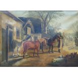 Mitchell (19th century) Oil on canvas Farmyard scene with horses, signed indistinctly lower left,