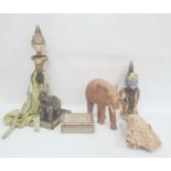 Thai puppets and elephant ornaments and a bone inlay trinket box