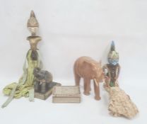 Thai puppets and elephant ornaments and a bone inlay trinket box