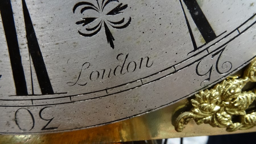 Oak longcase clock with raised pediment, having curved sides, three ball finials, square brass - Image 16 of 20