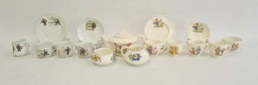 Assorted pottery part doll's tea services, circa 1930 and later, the first printed with Ride-a-