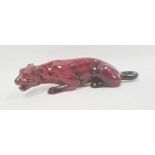 Royal Doulton flambe model of a crouching tiger, circa 1920, printed black marks, 24cm long