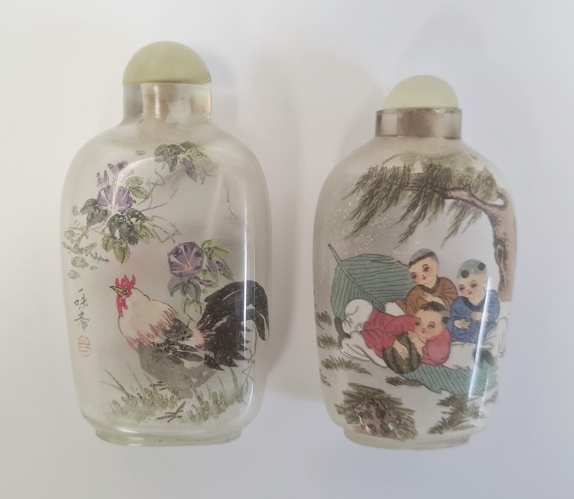 Two Chinese internally painted glass snuff bottles and stoppers, 8cm and 7cm high and a carved - Image 2 of 2