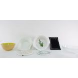 Quantity of assorted kitchen items to include casseroles, Pyrex, trivet, glass food dome, bread