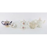 Collection of teapots to include two green decorated Bargeware-style teapots, a Carltonware-style
