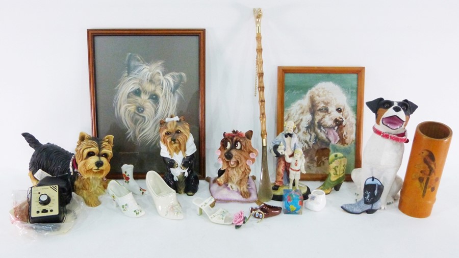 Resin models of Cairn and Yorkshire Terriers and a Jack Russell, assorted ceramics to include