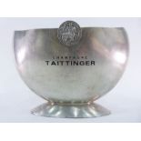 Large metal Taittinger champagne cooler, with armorial crest and fitted inner plastic base, 31cm x