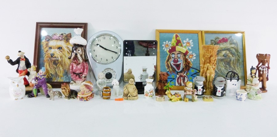 Resin model of a poodle, a pottery model of a comical dog, other ornaments, a mirror, a clock, model - Image 2 of 3