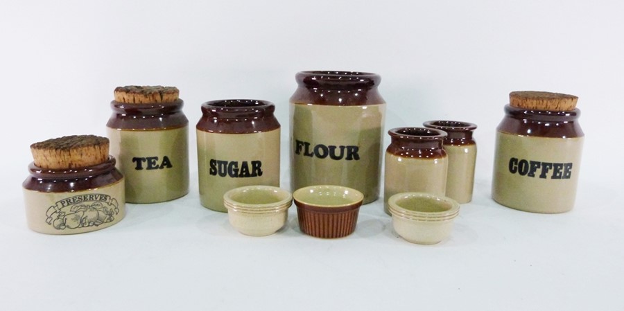 Earthenware storage jars, glass decanters, photograph frame, scent bottles to include Issy Mayake,