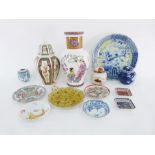 Assorted Oriental ceramics to include large platter, small ginger jars, large vase, lidded vase, a