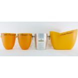 Three Veuve Clicquot plastic wine coolers and a Mercier champagne metal wine cooler (4)  Condition