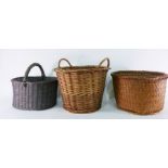 Wicker log basket, a wicker creel and other baskets (5)