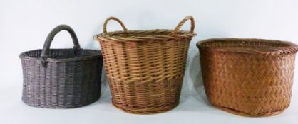 Wicker log basket, a wicker creel and other baskets (5)