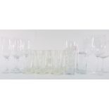 Assorted glassware to include tumblers, two Peroni glasses and others, white ramekins, cut glass