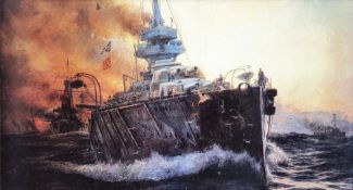 Colour print Naval destroyer at sea, 60cm x 100cm (including frame)  Colour print The Flying