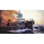 Colour print Naval destroyer at sea, 60cm x 100cm (including frame)  Colour print The Flying