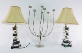 Two mirrored glass cube table lamps with a tea light holder and a shield shaped modern toilet mirror