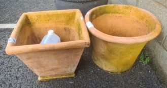 Two large ceramic planters, one round flared, 50cm diameter and the other square (2)