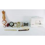 Elna electric sewing machine, three clocks, barometer, another, recorder and other items (1 box)