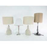 Two grey ribbed table lamps and shades, a columnar style lamp, one other and a 'Sky' HD box (5)