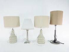 Two grey ribbed table lamps and shades, a columnar style lamp, one other and a 'Sky' HD box (5)