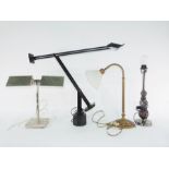 Black painted adjustable desk lamp, a double shade desk lamp and two others (4)