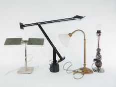 Black painted adjustable desk lamp, a double shade desk lamp and two others (4)