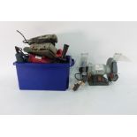 150W bench grinder and assorted other tools Condition Reportin the box there is ; 1/3 sheet sander -