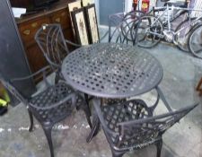 Aluminium black painted garden table with four chairs (5)
