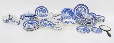 Johnson Brothers part service blue and white Willow pattern to include serving dishes, jugs,