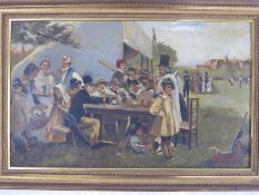 19th century school Oil on board Spectators at a cricket match Signed indistinctly lower right A