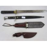 Buck sheath knife together with mahogany handled sheaf knife, bayonet dagger and carving knife (4)