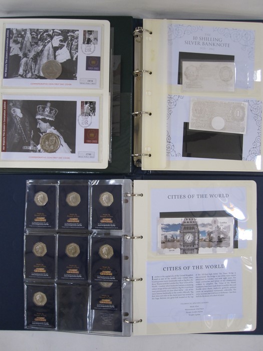 Collection of commemorative coins and stamps, eight folders worth to include complete set of 10p A-Z - Image 2 of 5
