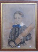 Please note amendment: 19th century school Watercolour Young gentleman holding a cricket bat, marked